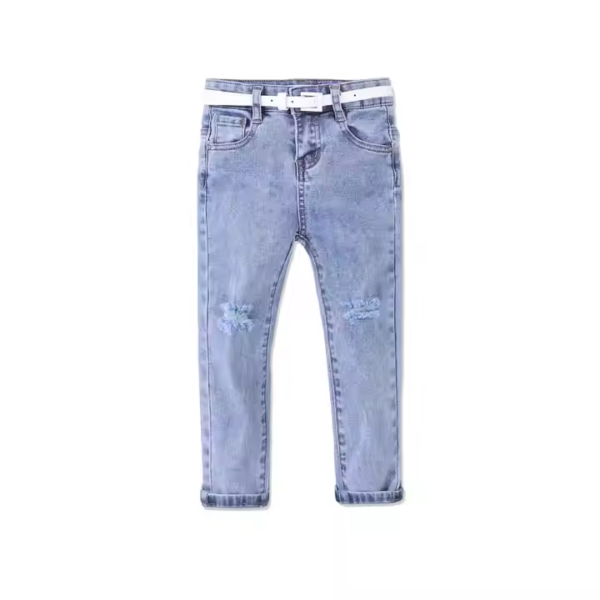 Girls Jeans Embroidered Casual Girls Double Button Loose Straight Leg Small Foot Denim Pants - Image 4