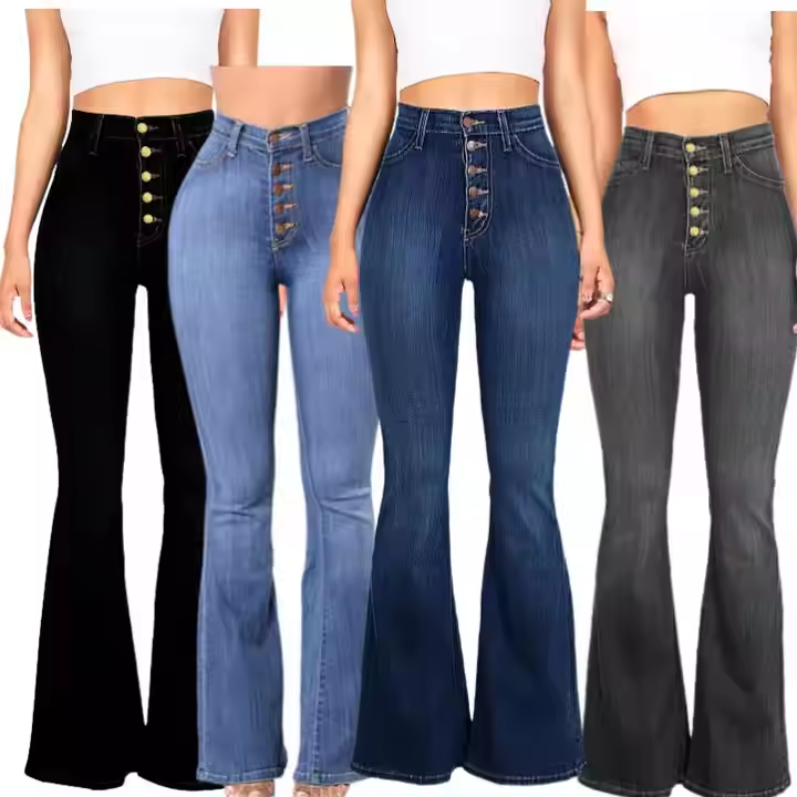Women’s Clothing Slim Fit Women High Waisted Jean Raised Buttocks Flared Ladies Jeans Pants