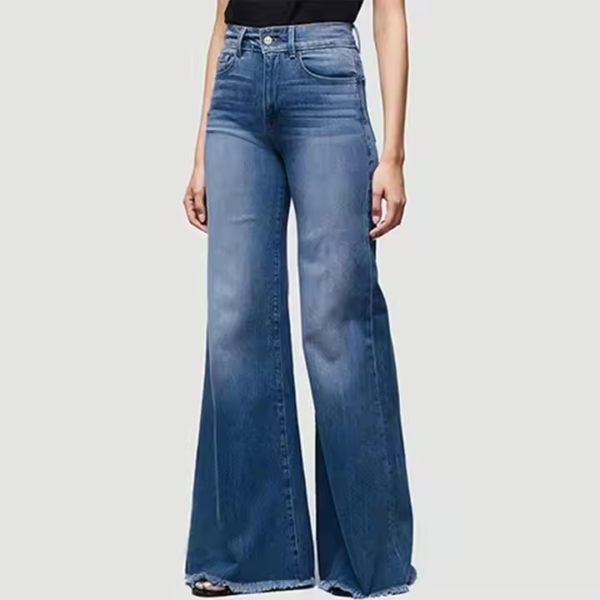 Raw Trim Retro Denim Wide Leg Baggy Jeans Pants for Women - Image 4