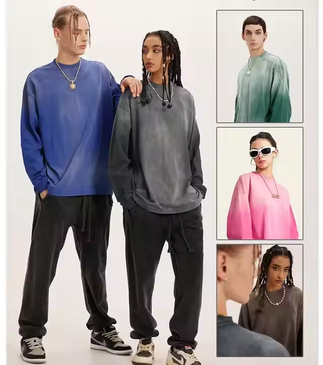 American Retro Do Old Street Oversized Long Sleeve Pullover Long Shirt for Men and Women