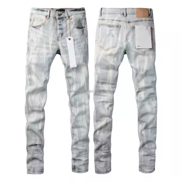Design Ripped Jeans Cheap High Quality Ripped Men Purple Jeans Street Style Purple Jeans - Image 4