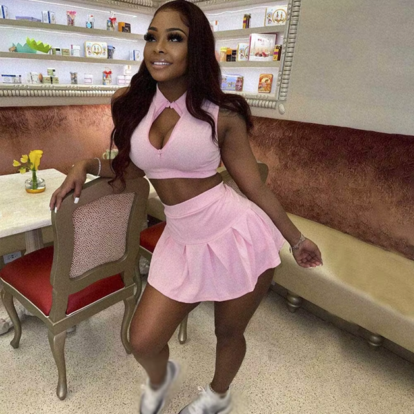 Shorts Sets Skinny Sleeveless Hollow Out Tank Top Tennis Skirt Casual Solid Custom Women 2 Piece Set - Image 4