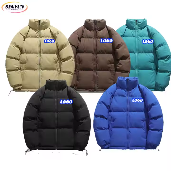 Winter Blank Luxury Coats Stand Collar Custom Logo Black Plain Boxy Zip Thick Streetwear Shiny Bubble Men’S Jackets