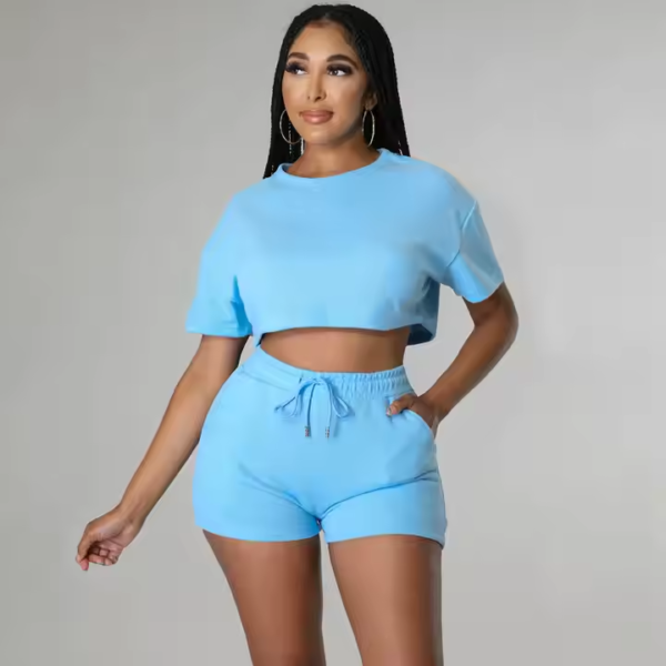 Women's Outfit Short Sleeve Tops Shorts 2 Piece Set Tracksuit Casual Wear Athleisure Shorts Set - Image 2