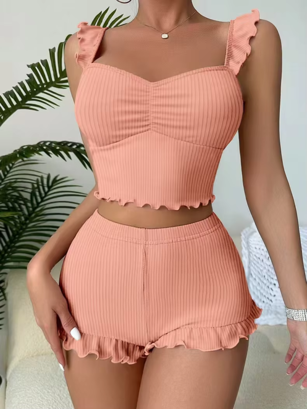 Flying Sleeve Halter Home Pajamas Women Pit Strip Halter Shorts European and American Wind Women Pajamas - Image 4