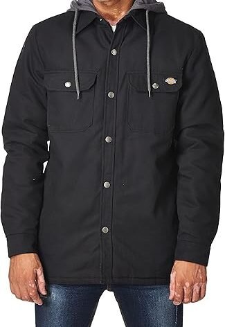 Dickies Men's Fleece Hooded Duck Shirt Jacket Black