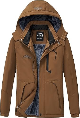 ELLSWOS Men's Waterproof Ski Jacket Brown