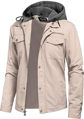 Pursky Men's Canvas Cotton Military Casual Field Jacket Camel