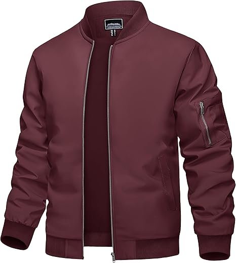 TACVASEN Men's Bomber Jacket Wine Red