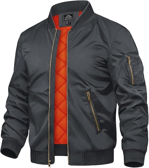 TACVASEN Men's Jackets-Bomber Jacket Dark Grey