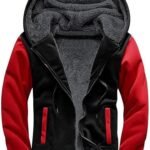 ZITY Men's Zip Up Hoodie Heavyweight Winter Sweatshirt Fleece Sherpa Lined Warm Jacket Black/Red